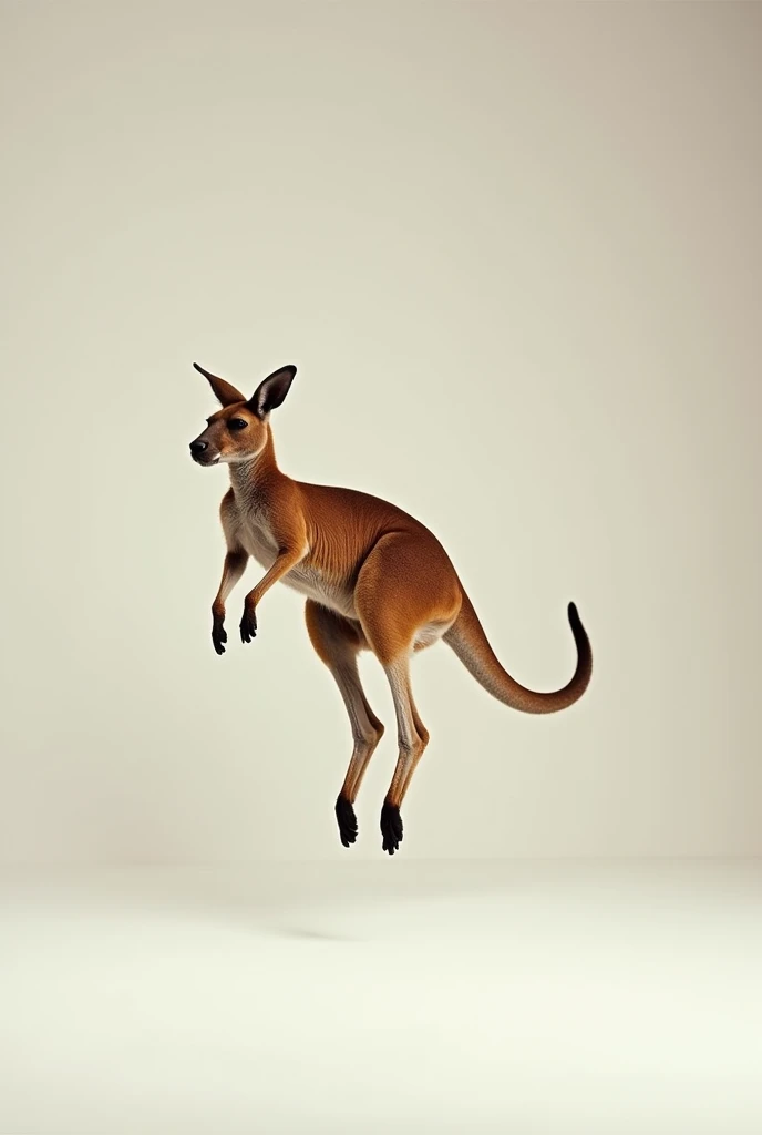 Create an image of a kangaroo jumping up. Image for professional clothing brand, attractive and realistic beautiful image of a kangaroo