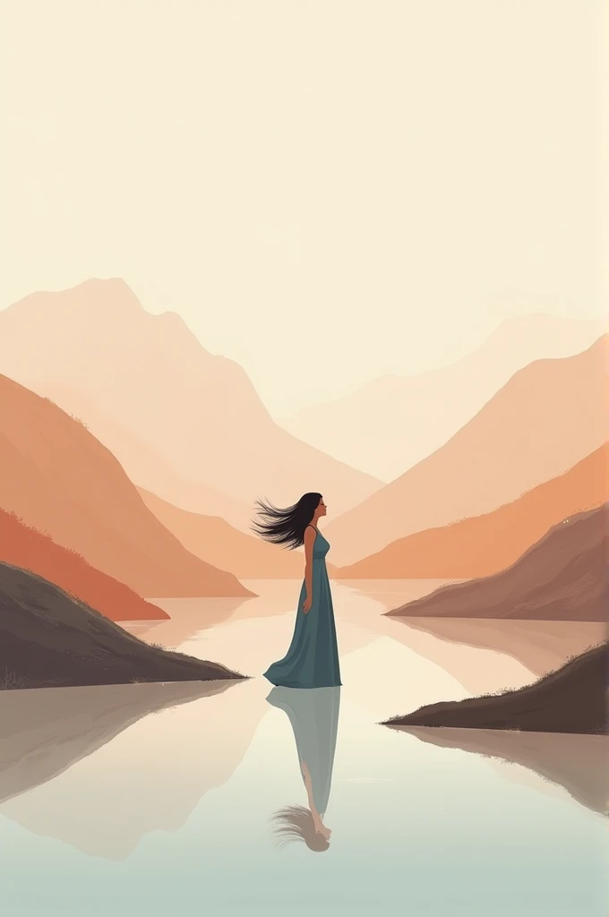 Letting go of the past minimalistic painting landscape of a girl, colorful, beautiful, aesthetic, love, peace, tranquility 