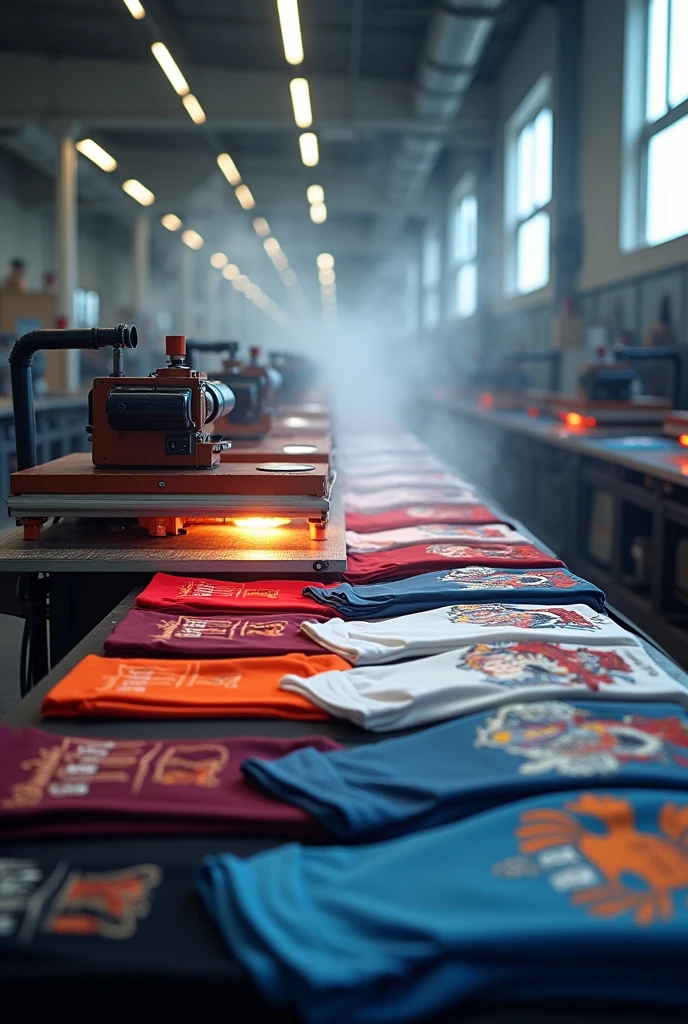 Heaters and heat press in action sublimating t-shirts