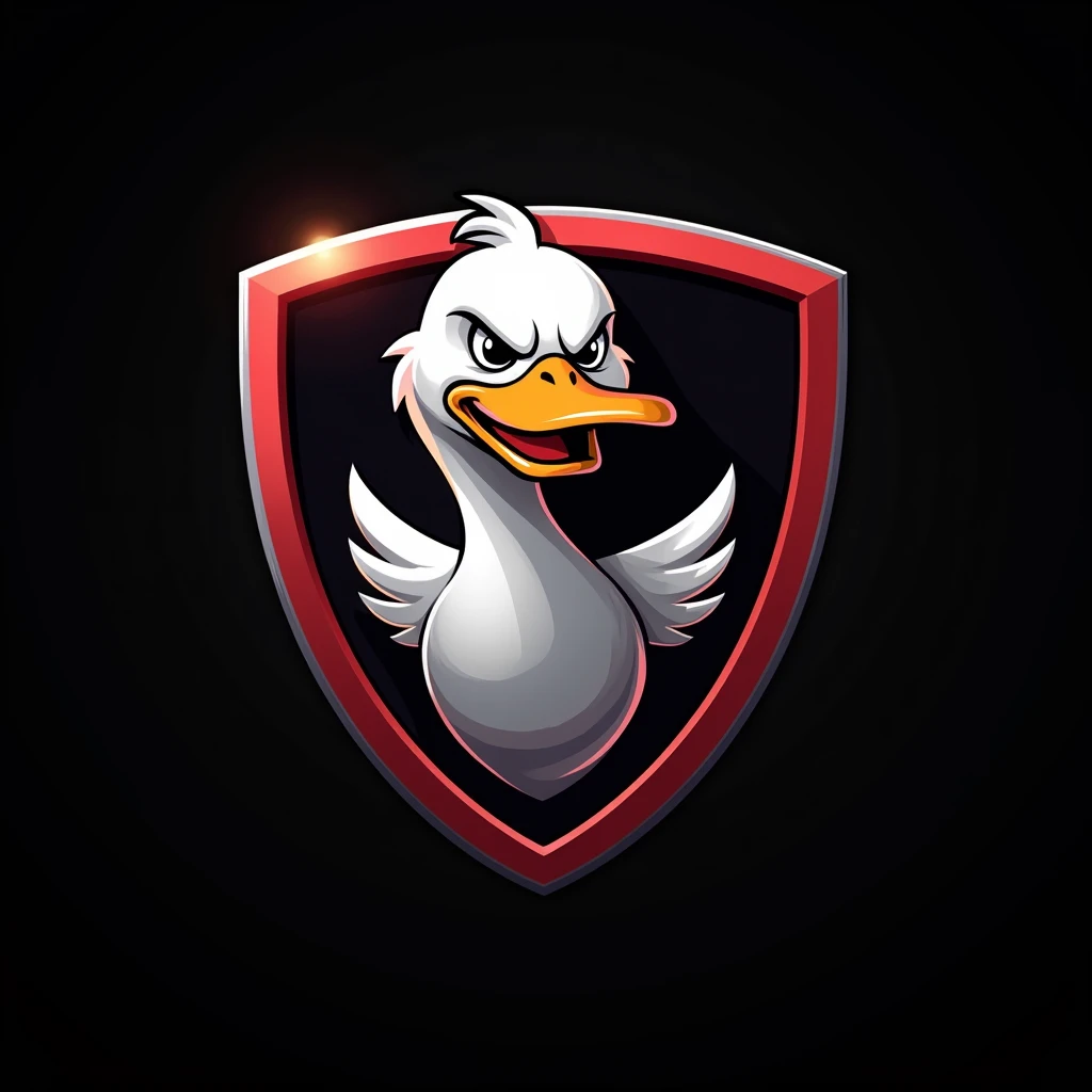 Logo of a white duck inside a shield with a red automotive helmet and anger on a black background with the writing: "Duck automotive aesthetics" down