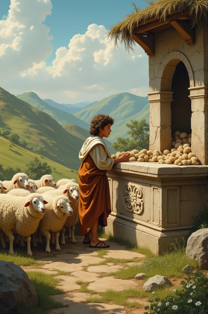 ABEL brings SHEEP as an offering on God's altar