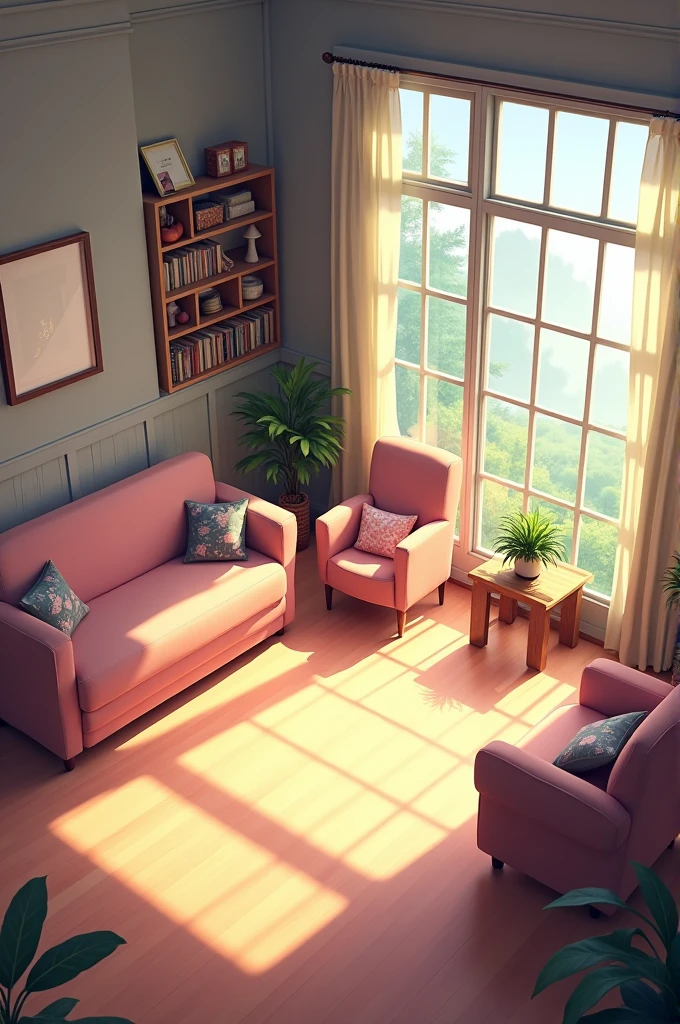 Create a living room for an anime-style visual novel game