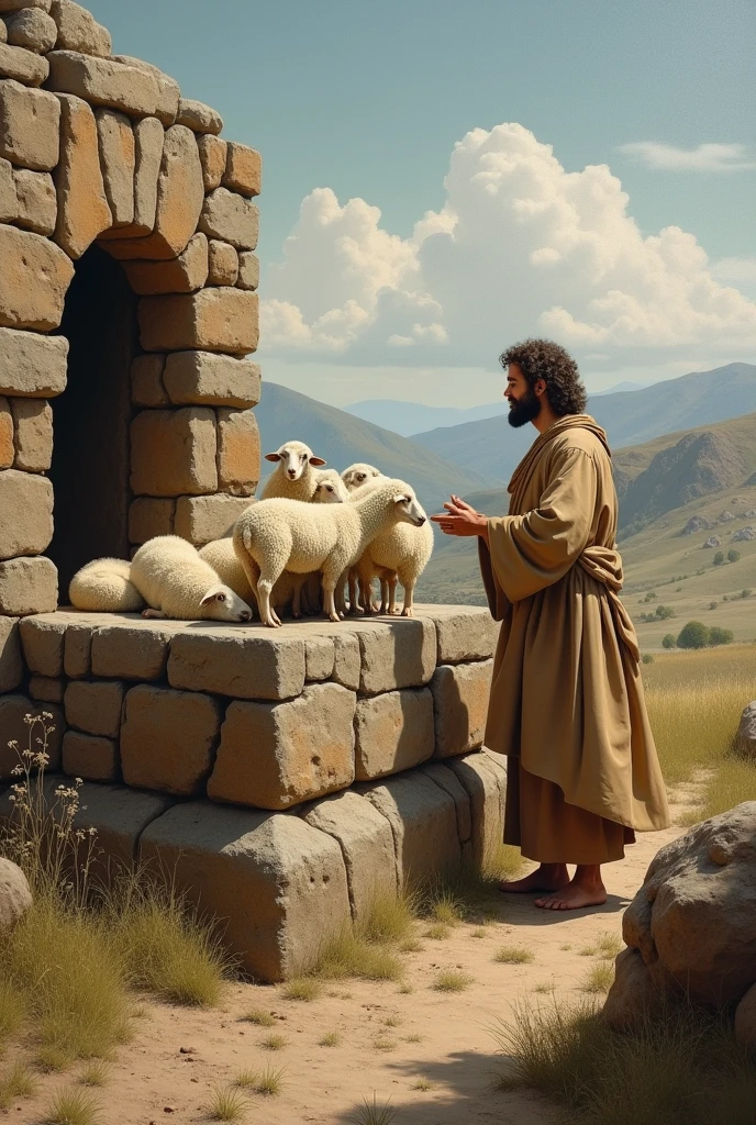 ABEL brings SHEEP as an offering to God's altar made of stone