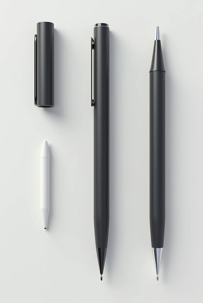 ### **Adjusted description of the ball:**
**1. Elegant and ergonomic design:**
- The ballpoint pen maintains its cylindrical and slightly curved shape for a comfortable grip. It is still covered with a soft-touch material that ensures comfortable use..
**2. Advanced multifunctional module:**
- Now, además de las funciones de pen, pencil mecánico y marcador, The pen has an interchangeable tip that allows you to select between different types of pencils. (as H, b) y un eyeliner. All tip changes are made retractable with a simple twist of the ball..
**3. Improved integrated sensors:**
- Pressure sensors continue to adjust stroke thickness based on applied pressure, but now they also automatically detect the type of tip selected, adapting the behavior of the sphere to each one (pen, pencil, eyeliner, etc.).
**4. discreet lighting:**
- LED light on top of the pen indicates the type of tip selected, with a different color for each function. The lighting remains subtle and functional.
**5. Connectivity and digital manipulation:**
- The pen now features an optional physical connector that can be attached to a mobile device or tablet. This connector not only allows the digitization of strokes, but also turns the pen into a tool for manipulating the device, allowing the user to draw digitally and control the device from the pen. Works with touch and gesture sensitive technology.
**6. Sustainable materials:**
- The ballpoint pen continues to be manufactured with recyclable bioplastic, Maintaining its focus on sustainability.
**7. Minimalist and functional aesthetics:**
- The design remains modern and clean, Available in neutral colors. There are no unnecessary elements, which makes the pen look intuitive and easy to use, but with advanced features hidden under its minimalist appearance.
This design combines advanced features with l