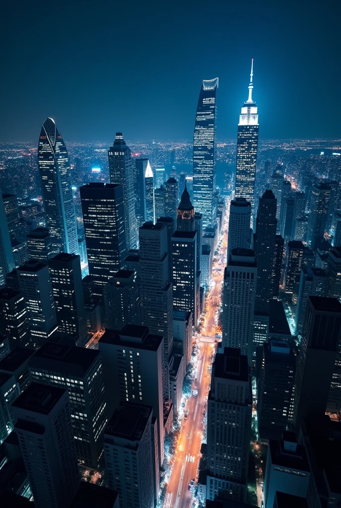 big city, the night ,with buildings and skyscrapers, white lights, imagem em full hd