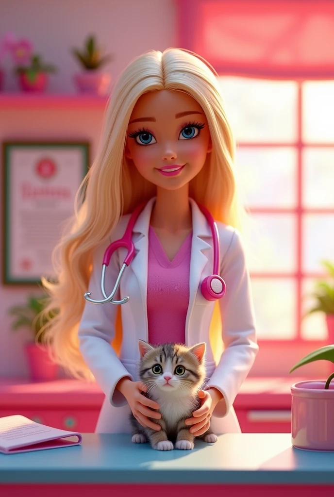 Barbie doctor and her kitten