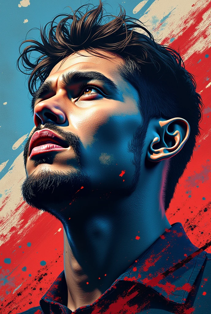Revolutionary poster in blue, red and milky colours