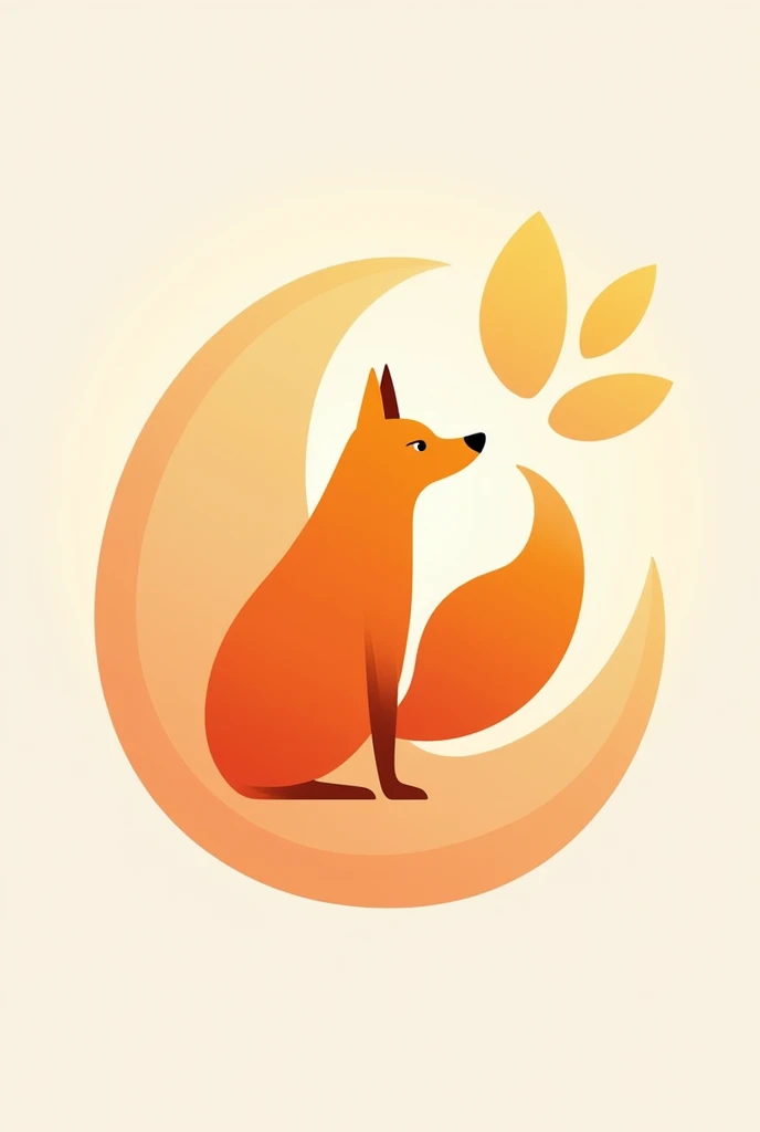 Create a logo with a fox in the center with colors between orange, yellow, white
