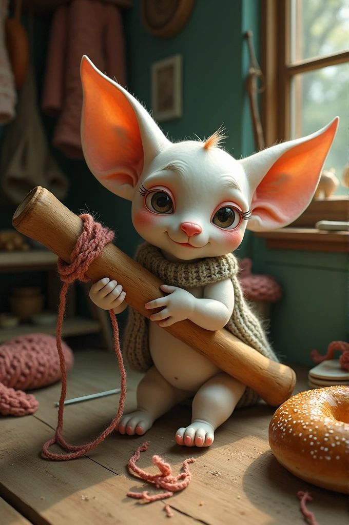 strapon, Bagel, wooden phallus,knitting,ears