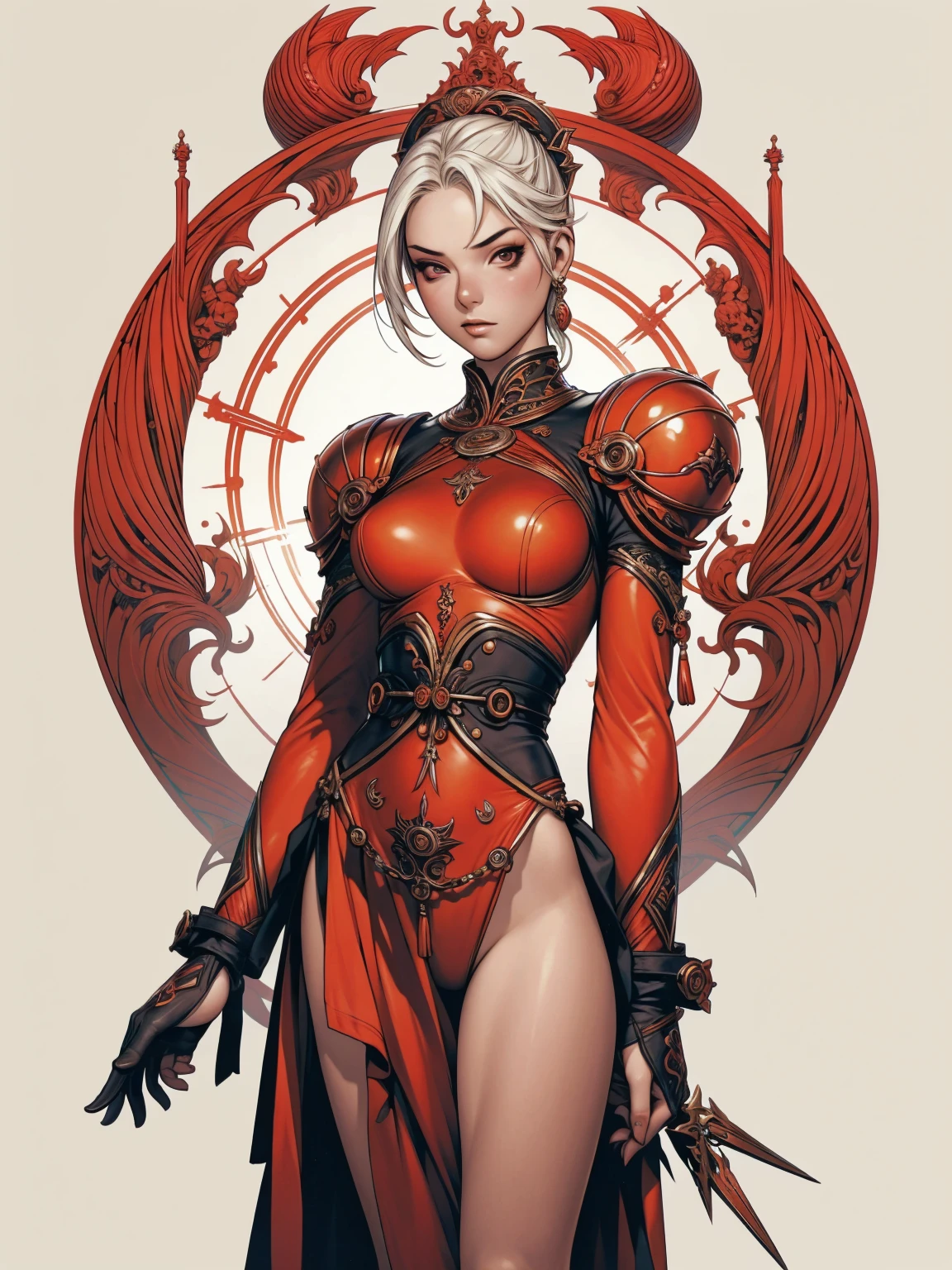 (best qualityer))), (((manga strokes))), woman red dragon knight, (((red helmet))), metal panties, medieval albino girl, Barbed wire garter belt, breasts covered with a wave-shaped metal breast protector, Curly white hair, long ribbon-garter, chains wrapped around the arm, metal gloves, great sword, medieval castle, fitness body, blood, nude belly, coxas nuas (((manga style))), violent, Manic, slenderbody, thin but strong, perfectbody, armor black, ornate metal sleeves, intricate visual com um castelo medieval enorme, ((( sculptural body ))), (((1 girl))), garota de 25 anos com perfectbody,,Beautiful and well-groomed face,muscular body:1.2,solid color detailed jacket, (Head to thigh photos), Complex equipment, (((standing alone))), pirralha violent, (((***))), sexly, pose de atitude, work of art, post-apocalypse, (((manga style))), bounty hunter, violent, Manic, the way you want, slenderbody, thin but strong, perfectbody, roupa moderna, advanced technology, neon, sleeves with vertical striped pattern, intricate background, (( cowboy shot )). intricate visual