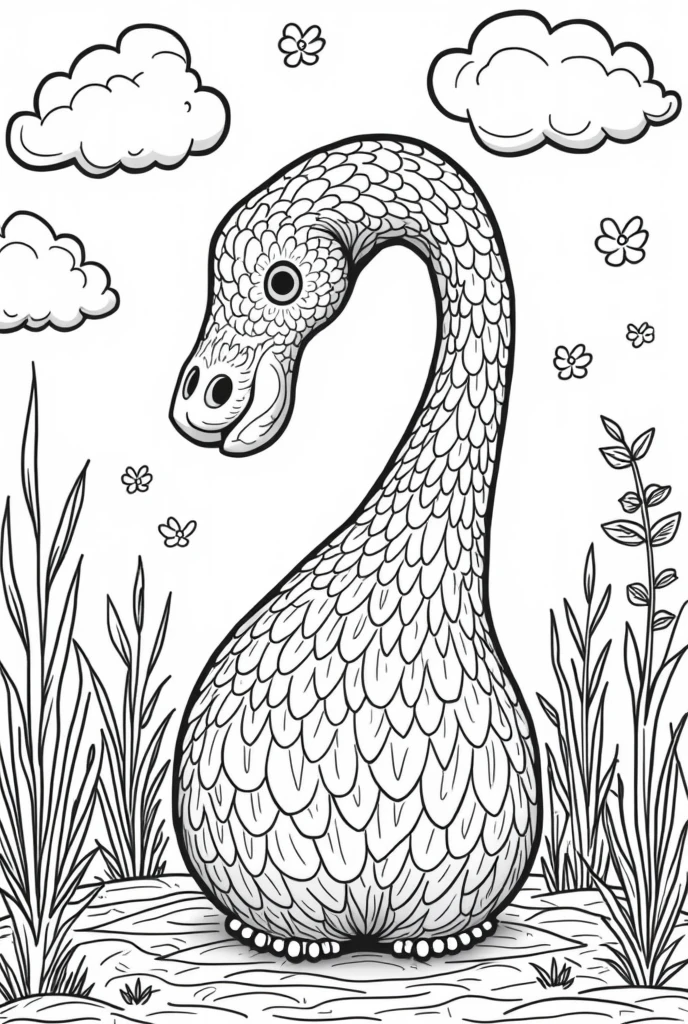 Create a whimsical, intricate coloring book image. The style should be playful and imaginative, with a touch of fantasy. Use thick, bold lines to define the outlines, ensuring that there is no shading or gradients. The image should be black and white, suitable for coloring, and feature a lot of small, detailed elements that make it fun to color.