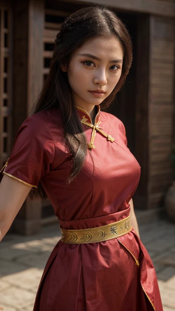 Best Quality, masterpiece, High resolution, wuxia1girl, chinese dress, super beautiful face, super beautiful eye, super beautiful hair, kung fu fight