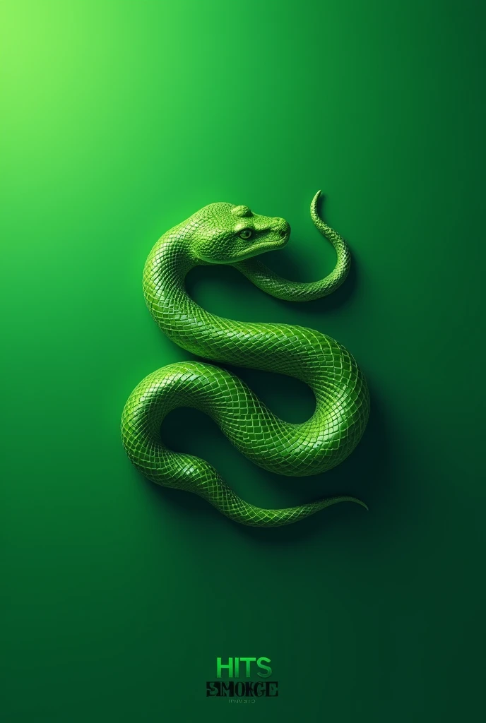 Make me a picture of a fancy green snake, with a minimalist style where the snake is enclosing a text that says HITS MYS a little bigger and below it says by smoke brothers with the text MYS plus a green background where it scales from top to bottom with the strongest tone 