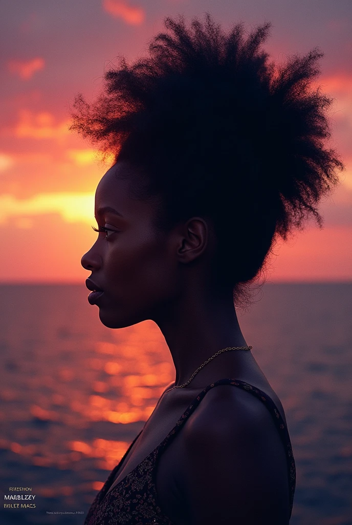 Affiche de film avec une femme noire de profil avec un arrière plan de crépuscule sur lequel il est écrit le titre du film "Ça peut aussi t'arriver!" "Un film de Steven DOMINGO et de Steven BOKO".