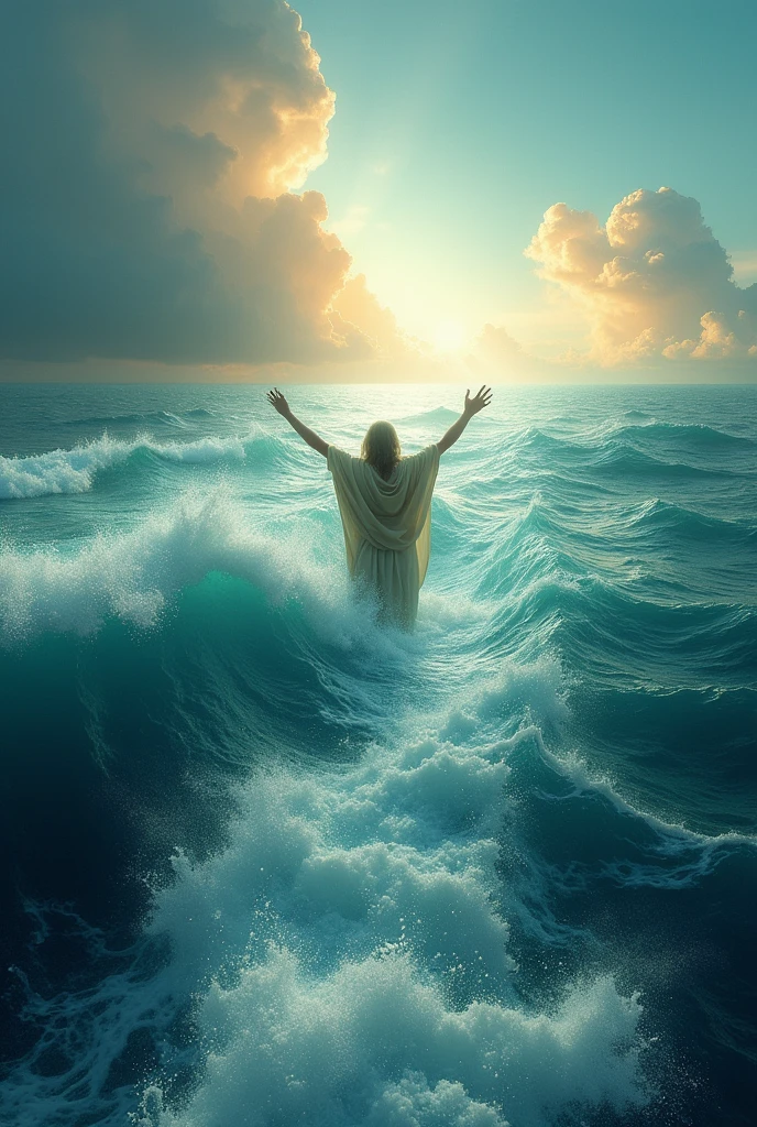 Moses stretched out his hand over the sea, and the waters were divided, creating a path.