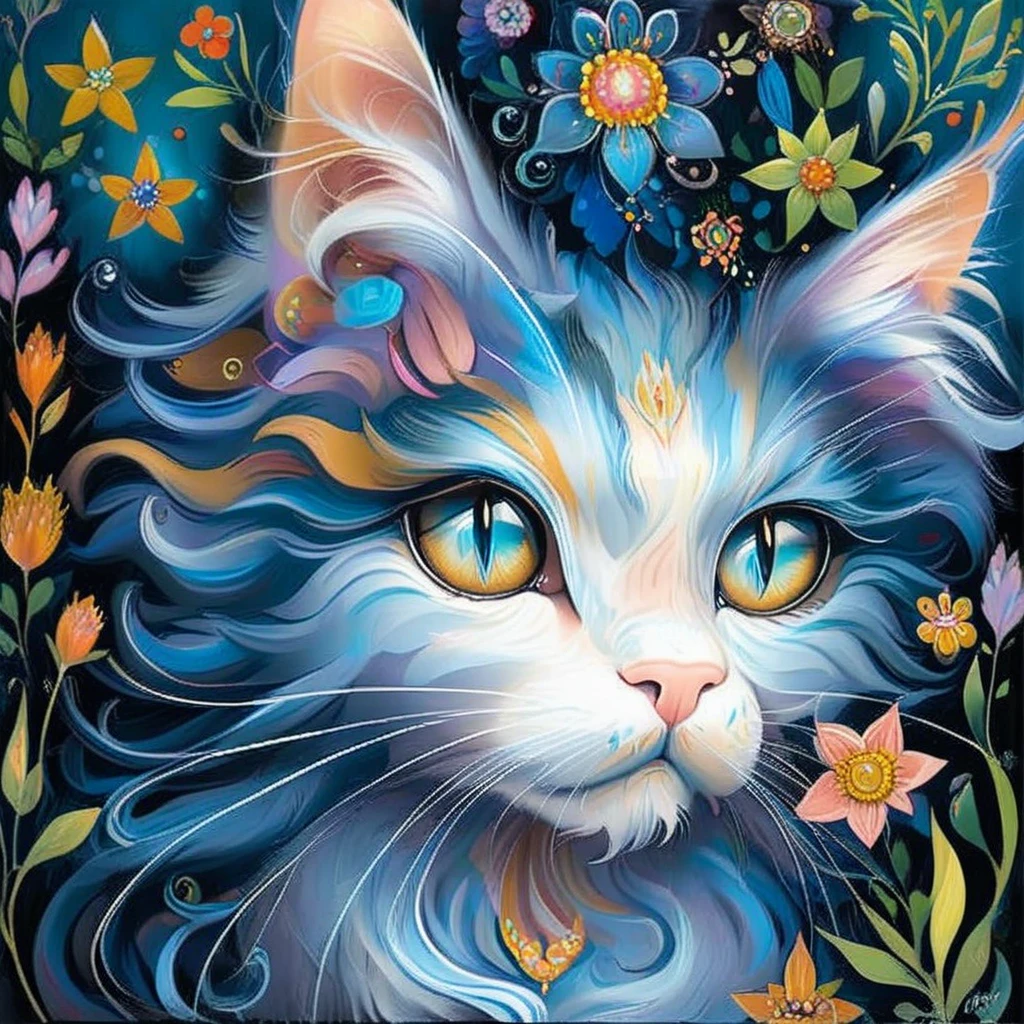 Maine Coon Cat, blue, with background, style of Jeremiah Ketner