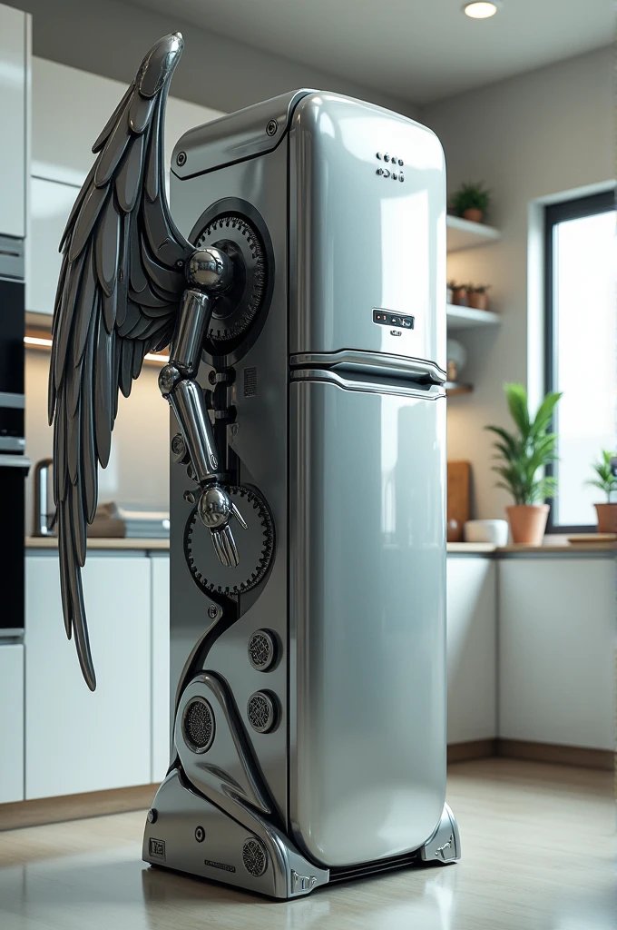Robot-shaped refrigerator with winged cloak
