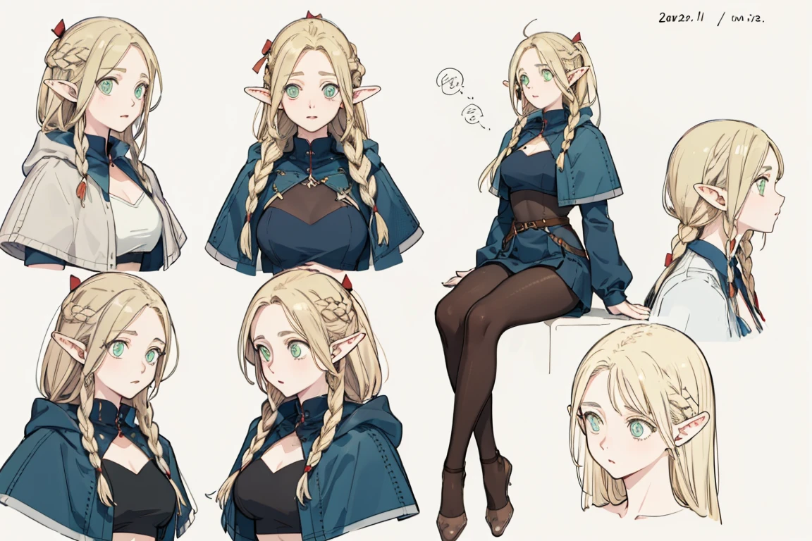 stockings,pantyhose,armor,White top,Stylish leather shoes, Pop Color,Erect nipples, (whole body,Character design sheet,front,return,~ side,same characters),Long blonde hair,Thick eyebrows, Bust and waist,Beautiful blonde,(masterpiece),((Highest quality)),(Very detailed),(Beautiful eyes Beautiful details Eyes,Clean and delicate face,Five Fingers,Textile shade,Anatomical perfection)