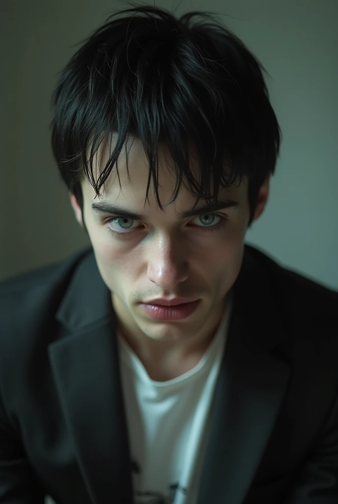 A slender man with white eyes, thin, straight black hair, this man is sodomized and gagged.