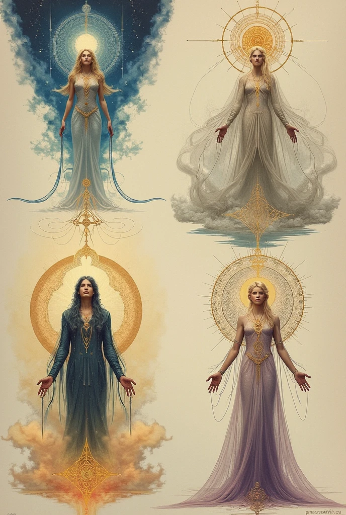 4 drawings of the principles: transcendence, autonomy, singularity, opening