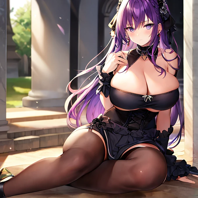 Masterpiece, best quality,purple hair,long hair,gothic,big breasts,futanari