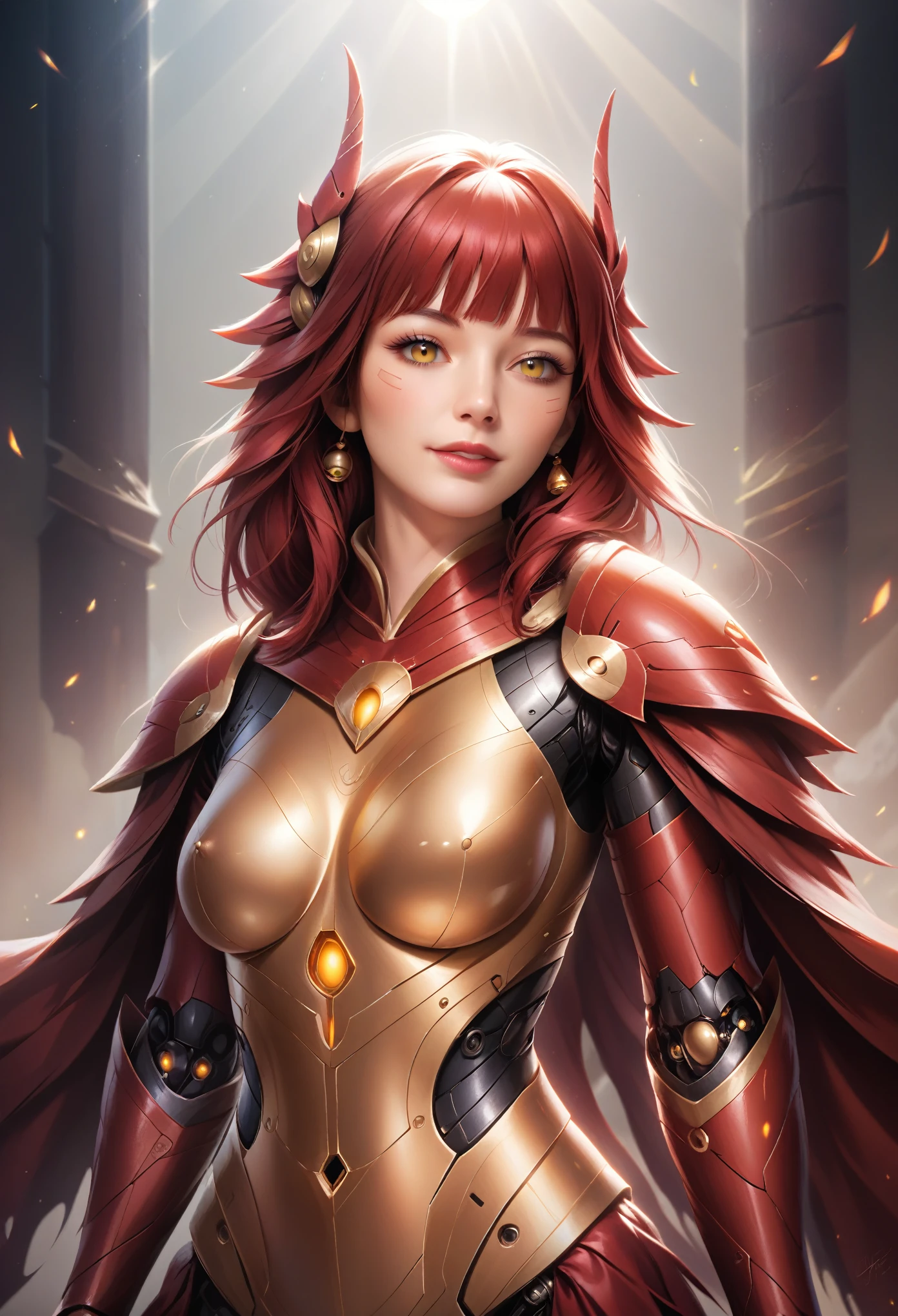 score_9, score_8_up, score_7_up, (Highest quality),(realistic,photorealistic,photo-realistic:1.37), ultra-detailed,(best quality,4k, 8k, highres, masterpiece:1.2), BREAK, A 18yo beautiful woman in futuristic clothing, Trending on cgstation, Trending on cgstation, (Portrait of a girl in the Knights of the Zodiac:1.4), blunt bangs, Cute Cyborg Girl, Perfect android girl, Portrait Astronaut Girl, Beautiful girl cyborg, (Girl wearing iridescent red and white mechanical cyber armor:1.3), Game CG, cgsociety and fenghua zhong, Beautiful Cyborg Shrine Maiden, Bioluminescence, (Yua Yaiba:0.5), (Golden eyes:1.5), Anatomically correct grip, (Sharp and long claws:1.1), erotic and sexy, wearing A gorgeous cape with beautifully detailed embroidery,