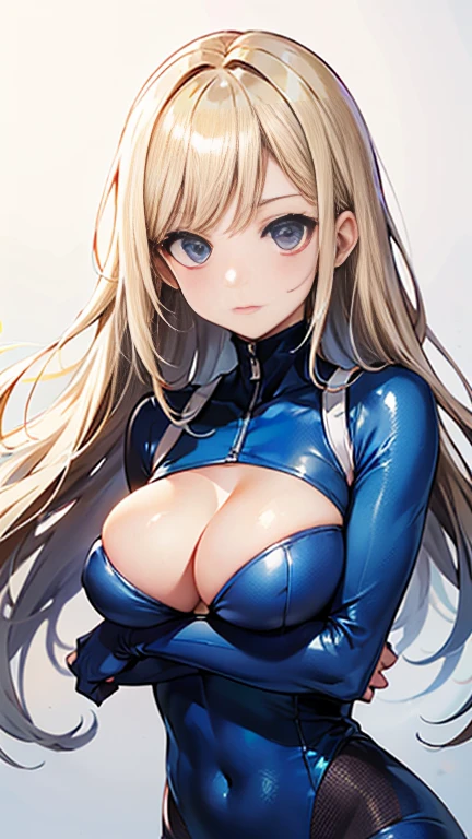 Beauty,Around 20 years old,
Blonde,
(Black Eyes),
(Semi-long hair:1.7),
(expression:Puzzled),
Squat,
Place your arms on your thighs,
Big Breasts,Cleavage,
((Zero Suit:Shiny:Sunlight from the center)),
(Plain background:grey,1.5),
4K,
high quality,
Highest quality,
Delicate shades,
Detailed depiction,
Depict the whole,
Facial Contour,
Perfect body structure,
Perfect skeleton,
Perfectly symmetrical eyes,