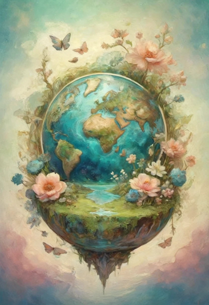 (Illustration:1.3) beautiful planet earth with flowers and plants sprouting spring day (by Artist Anna Dittman:1), (((masterpiece))), (((best quality))), ((ultra-detailed)),(detailed light),((an extremely delicate and beautiful)),