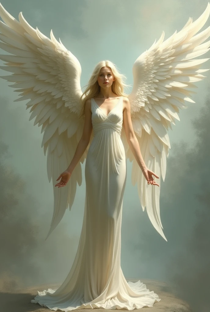 Angel naked woman , six big wings, painting-like 