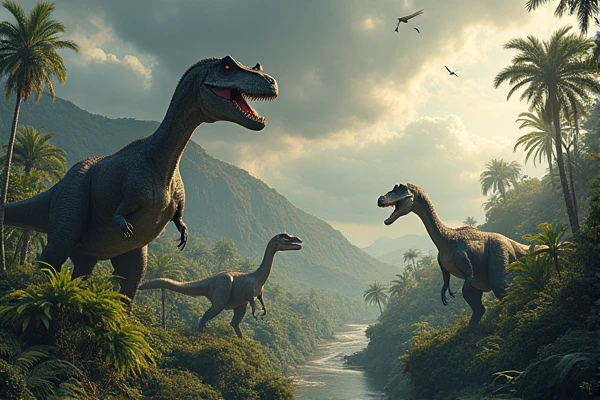 Please draw an illustration with lots of dinosaurs.