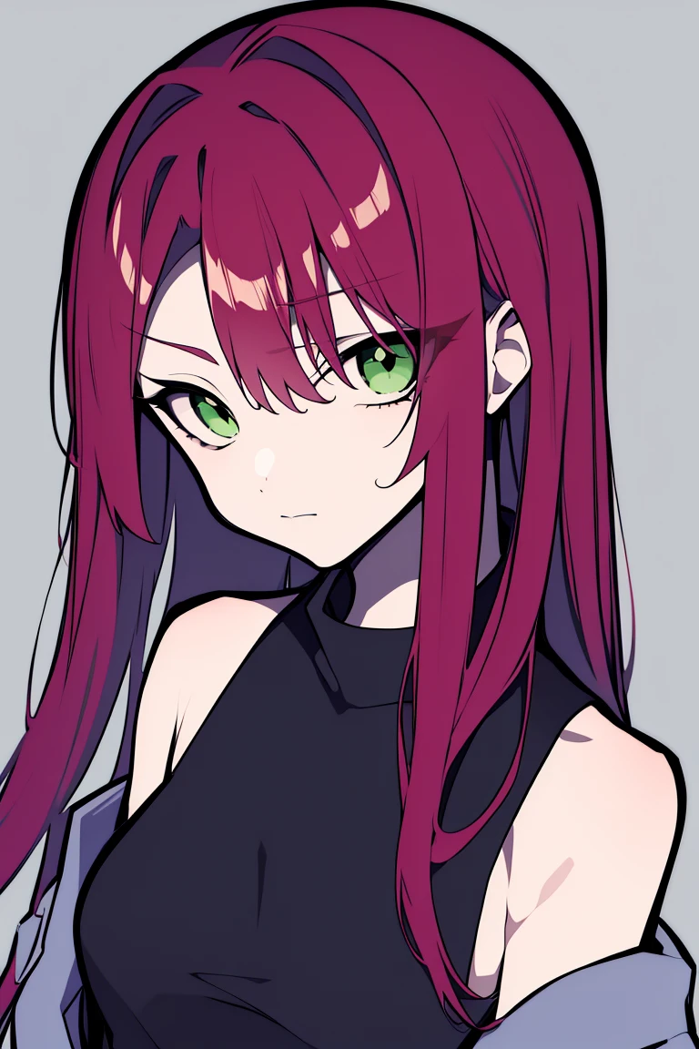 masterpiece,Best quality in best,One girl,solo,lookingin_in_Audience,前髪in,Monochrome,Upper body,Closed_mouth,purple_background,Reddish hair,Green Eyes