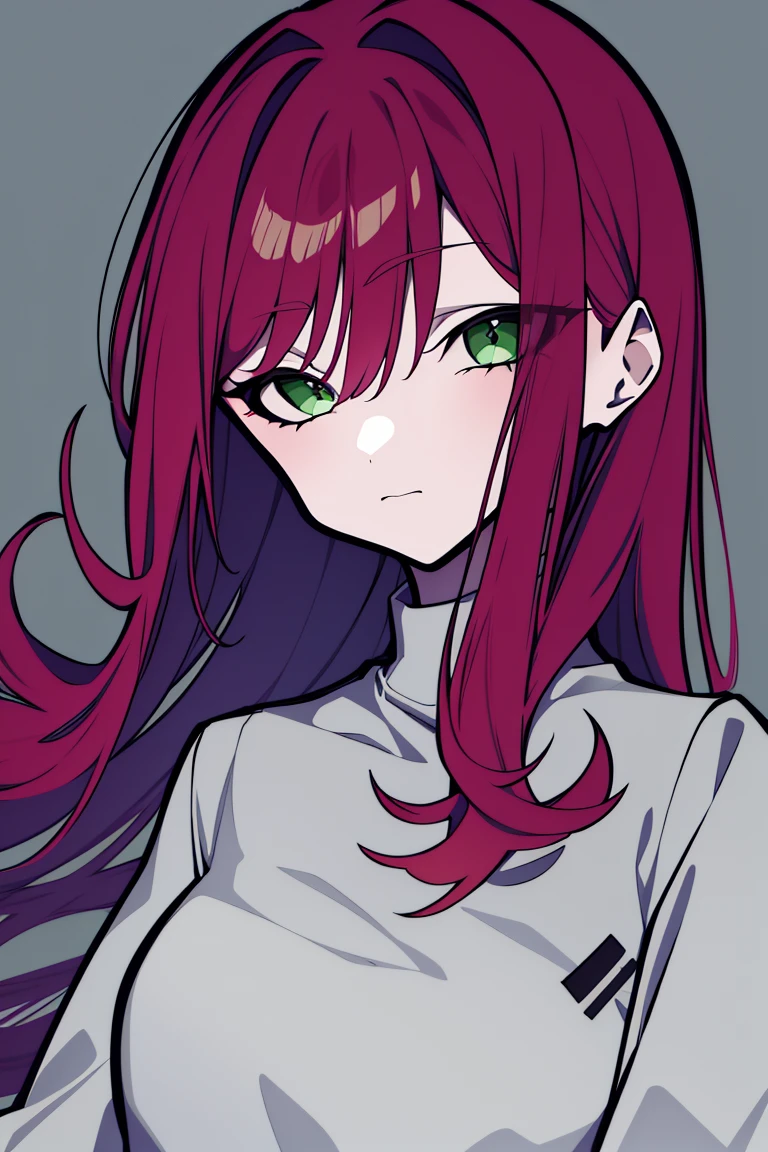 masterpiece,Best quality in best,One girl,solo,lookingin_in_Audience,前髪in,Monochrome,Upper body,Closed_mouth,purple_background,Reddish hair,Green Eyes