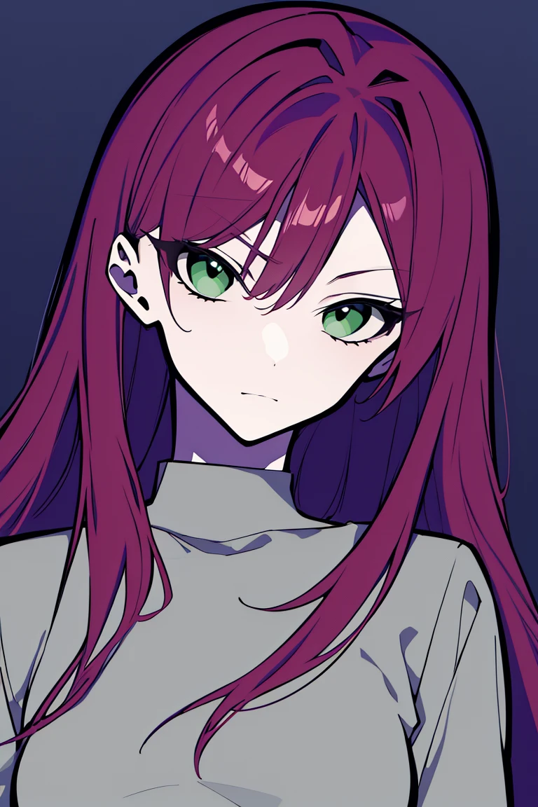 masterpiece,Best quality in best,One girl,solo,lookingin_in_Audience,前髪in,Monochrome,Upper body,Closed_mouth,purple_background,Reddish hair,Green Eyes