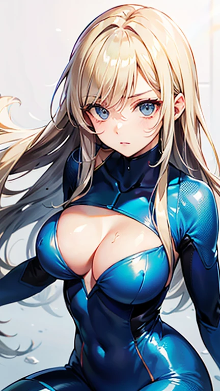 Beauty,Around 20 years old,
Blonde,
(Black Eyes),
(Semi-long hair:1.7),
(expression:Puzzled),
Squat,
Place your arms on your thighs,
Big Breasts,Cleavage,
((Zero Suit:Shiny:Sunlight from the center)),
(Plain background:grey,1.5),
4K,
high quality,
Highest quality,
Delicate shades,
Detailed depiction,
Depict the whole,
Facial Contour,
Perfect body structure,
Perfect skeleton,
Perfectly symmetrical eyes,