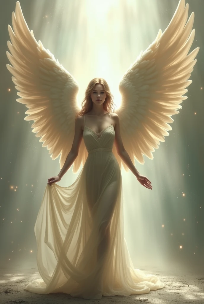 Angel naked woman , six big wings, painting-like