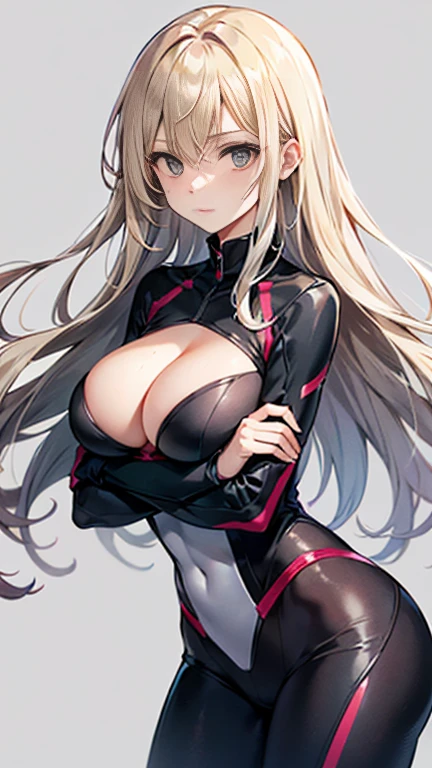 Beauty,Around 20 years old,
Blonde,
(Black Eyes),
(Semi-long hair:1.7),
(expression:Puzzled),
Squat,
Place your arms on your thighs,
Big Breasts,Cleavage:cover,
((Recruitment Suit:No wrinkles:Sunlight from the center)),
(Plain background:grey:1.5,ID photo),
4K,
high quality,
Highest quality,
Delicate shades,
Detailed depiction,
Depict the whole,
Facial Contour,
Perfect body structure,
Perfect skeleton,
Perfectly symmetrical eyes,