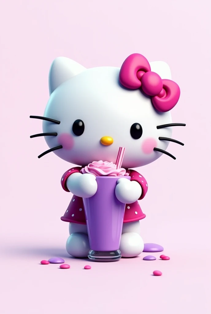 Logo design with a hello kitty holding a purple milkshake, 2d aesthetic design nice
