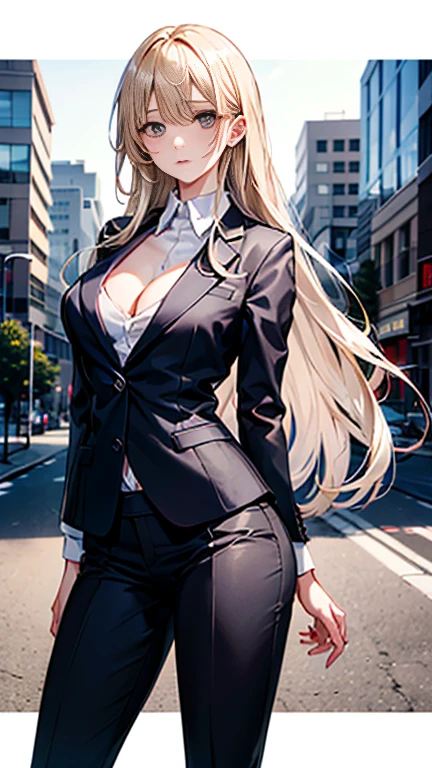 Beauty,Around 20 years old,
Blonde,
(Black Eyes),
(Semi-long hair:1.7),
(expression:Puzzled),
Squat,
Place your arms on your thighs,
Big Breasts,Cleavage:cover,
((business suit:No wrinkles:Sunlight from the center)),
((Slack Pants:No wrinkles)),
(Plain background:grey:1.5,ID photo),
4K,
high quality,
Highest quality,
Delicate shades,
Detailed depiction,
Depict the whole,
Facial Contour,
Perfect body structure,
Perfect skeleton,
Perfectly symmetrical eyes,