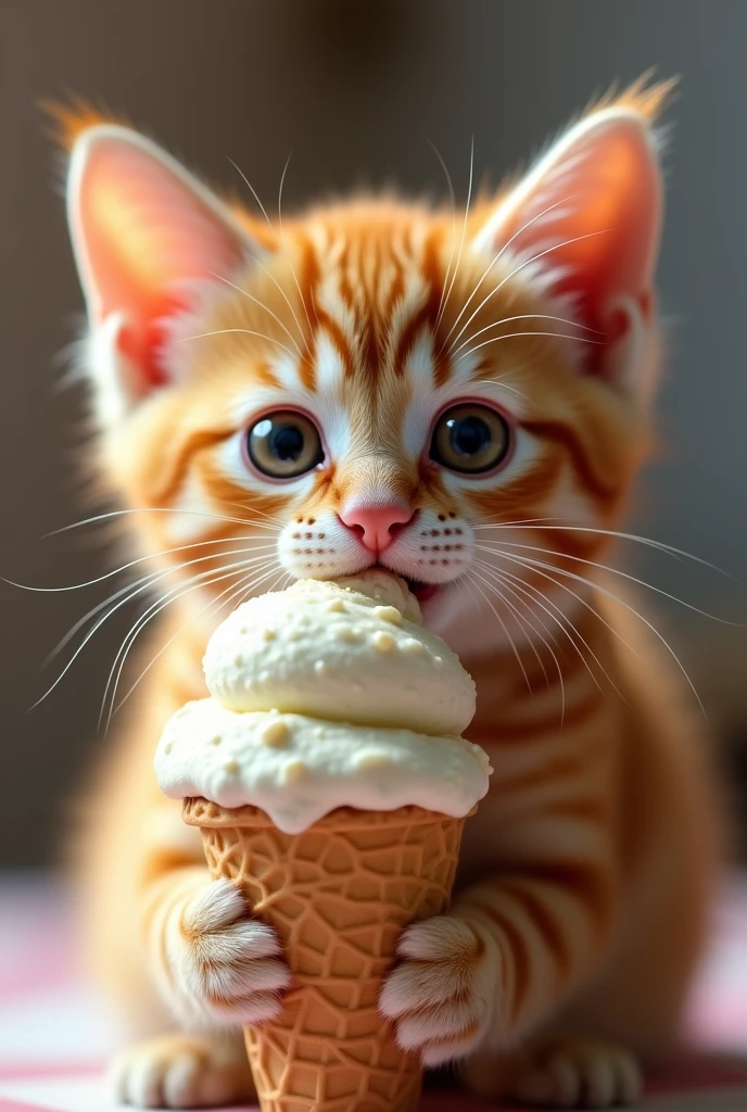 a cute cat eating a 5 reais ice cream, detailed fur, cute expression, adorable, photorealistic, (best quality,4k,8k,highres,masterpiece:1.2),ultra-detailed,(realistic,photorealistic,photo-realistic:1.37),hdr,studio lighting,vivid colors,cute cat,cat eating ice cream,5 reais ice cream,cute pet,adorable feline,high quality,extremely detailed