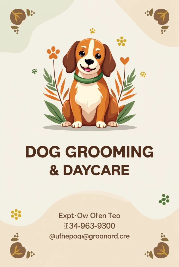 Create a dog grooming and dog daycare business card with canine aesthetics with a professional style with colors