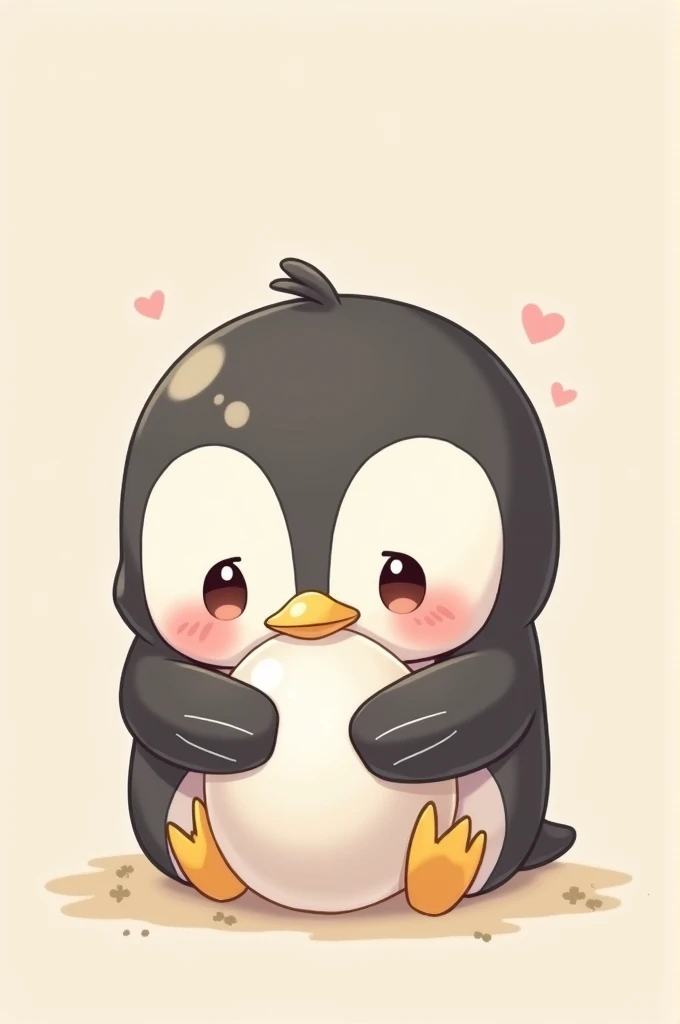 Chibi in a penguin suit hugging an egg for twitch