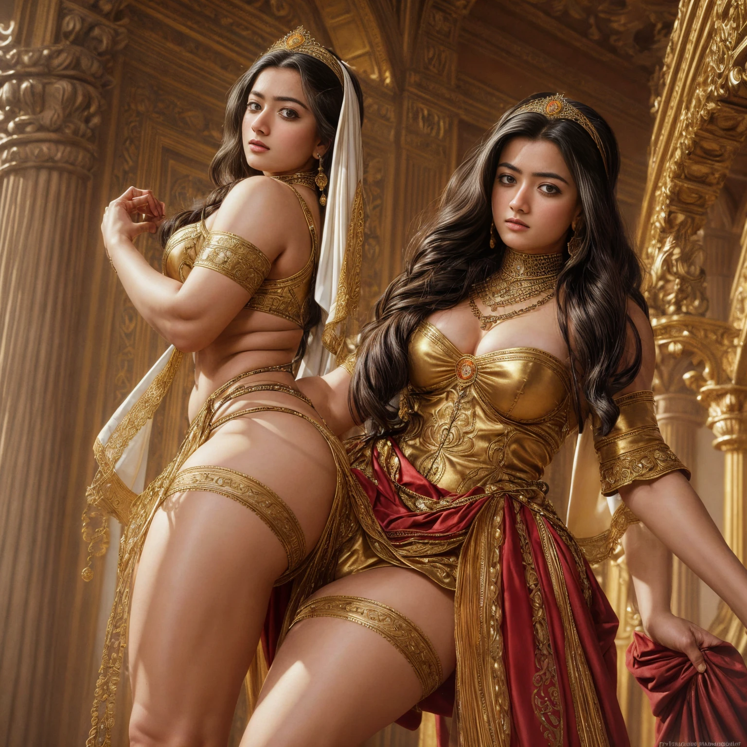 indoor scene. Best quality, highly detailed, masterpiece, Indian princess ,thick muscular thighs, perfect hairy pussy with big clitoris, curvy hourglass figure, Rajkanya, naked, legs wide open, Masterpiece, extremely gorgeous woman, matchless Beauty, portrait, Peter Paul Rubens style, Woman, middle ages, classicism, andrey atroshenko style, painting, long hair, styled hair, traditional media, realistic, figurative, fine art, detailed Art, oil on canvas, HDR, 8K, original character, high resolution, high detail, focus on the face, intricate, flawless, fluffy hair, Peter Paul Rubens style, By Peter Paul Rubens, sharp picture, avoid crown or mukut in picture,
