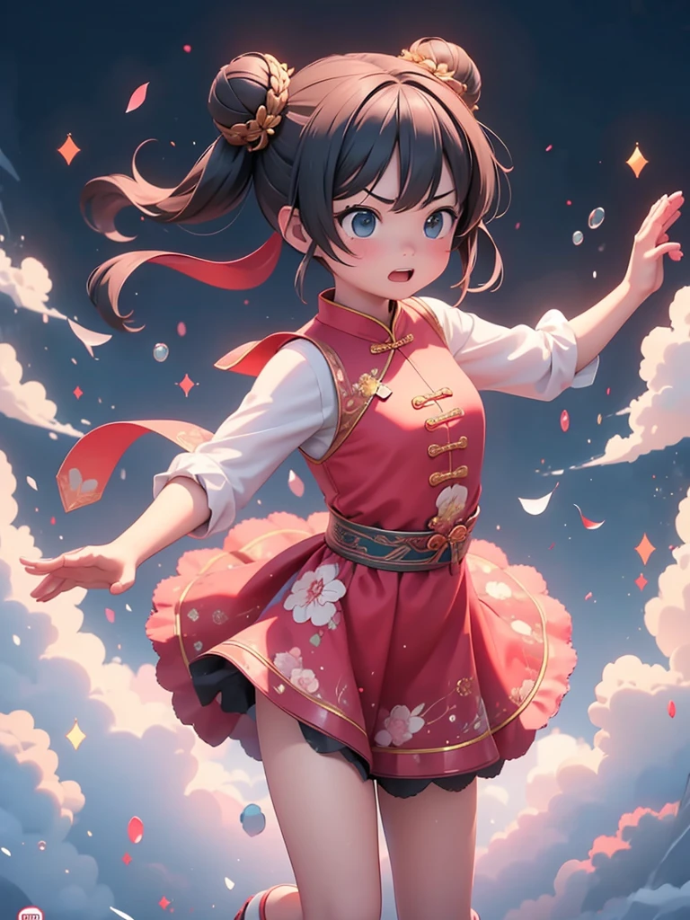 (masterpiece、最高quality、最高quality、Official Art、Beautiful and beautiful:1.2)、(One Girl:1.3)hatsune miku、Twin tails,Big Breasts,quality\(8k,非常に精細なCGユニットのwallpaper, masterpiece,High resolution,top-quality,top-quality real texture skin,Surreal,Increase the resolution,RAW Photos,最高quality,Very detailed,wallpaper,Cinema Lighting,Ray Tracing,Golden Ratio\), break ,alone,1 female\(cute,cute,small ,Hair is floating,Hair color is dark red,Braided twin bun hairstyle,Eye color is dark red,Big eyes,Red Chinese Dress,chest,Combat Stance\(kung-fu style\),Dynamic Angle,Long Shot,whole body,Dust cloud caused by stamping,Angry face,chestの谷間\),background\(outside,Classical Chinese Temple\),[Browsing Caution:2.0],Long Shot