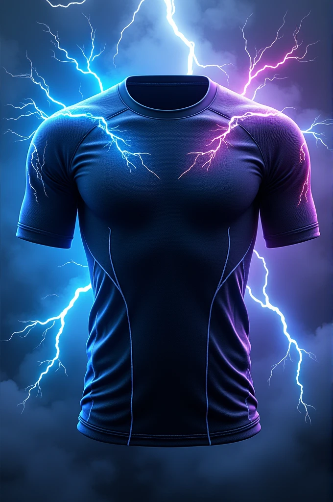 I need an image of a black sports jersey with images alluding to various blue and purple lightning bolts
