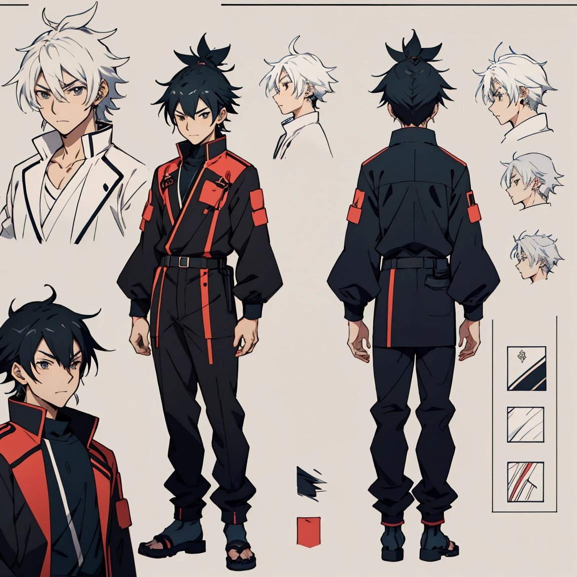 Anime-style images of characters with different hairstyles and accessories, Anime set style, Anime Character Reference Sheet, Fantasy Uniforms, flat anime style, anime full body illustration, full_body!!, complete detailed body, extra detailed body, anime vtuber full body model, Soft anime illustration, Anime-style characters, Clean and detailed anime style,