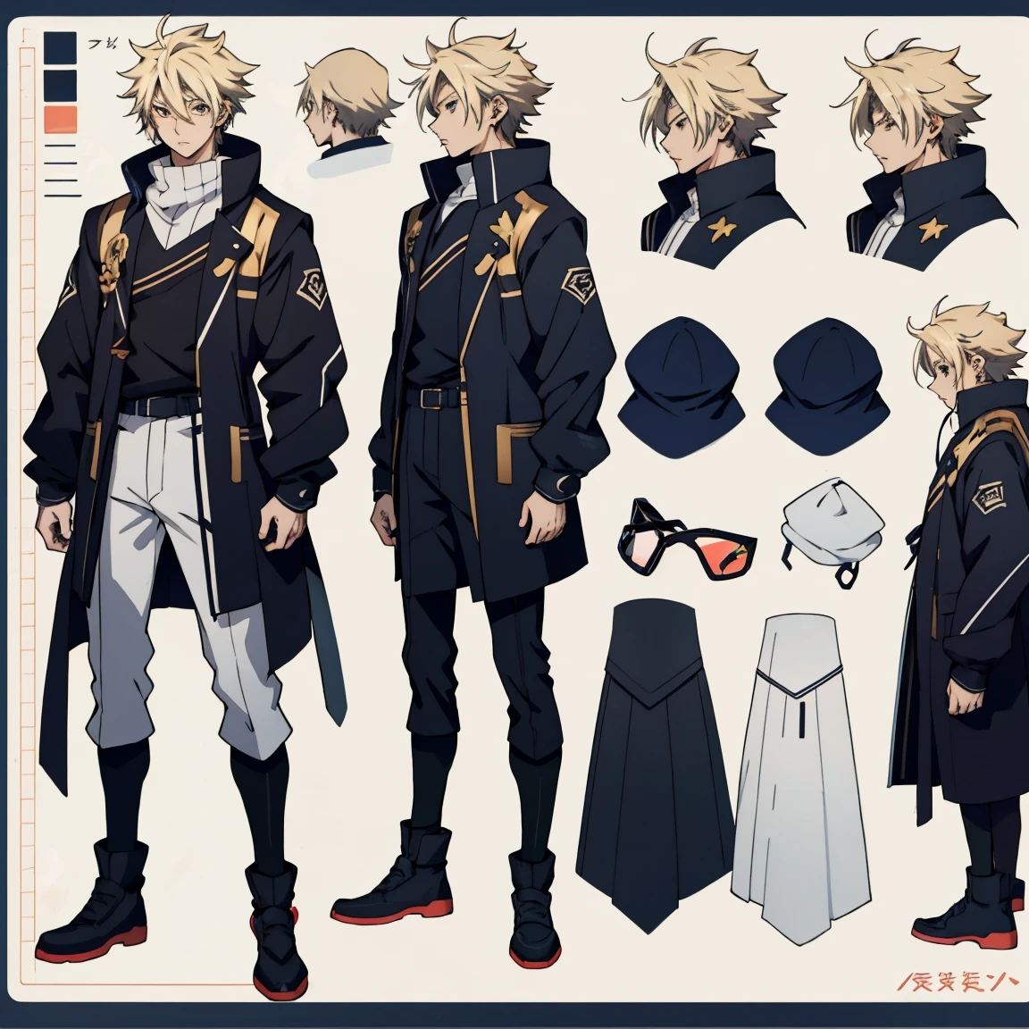 Anime-style images of characters with different hairstyles and accessories, Anime set style, Anime Character Reference Sheet, Fantasy Uniforms, flat anime style, anime full body illustration, full_body!!, complete detailed body, extra detailed body, anime vtuber full body model, Soft anime illustration, Anime-style characters, Clean and detailed anime style,