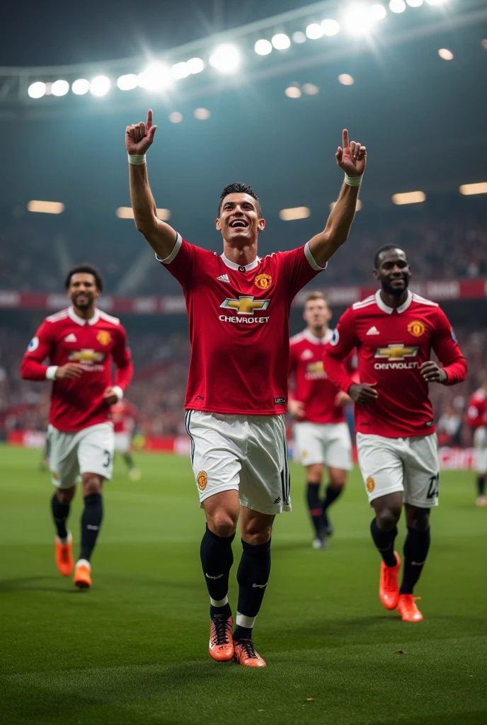 Images of Cristiano Ronaldo at United celebrating 