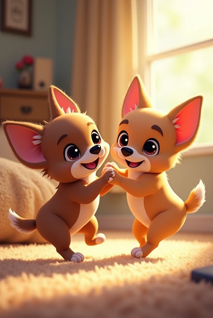 A small dog, Chihuahua, shivering because he can&#39;t sleep　Playing with another Chihuahua　Animated
