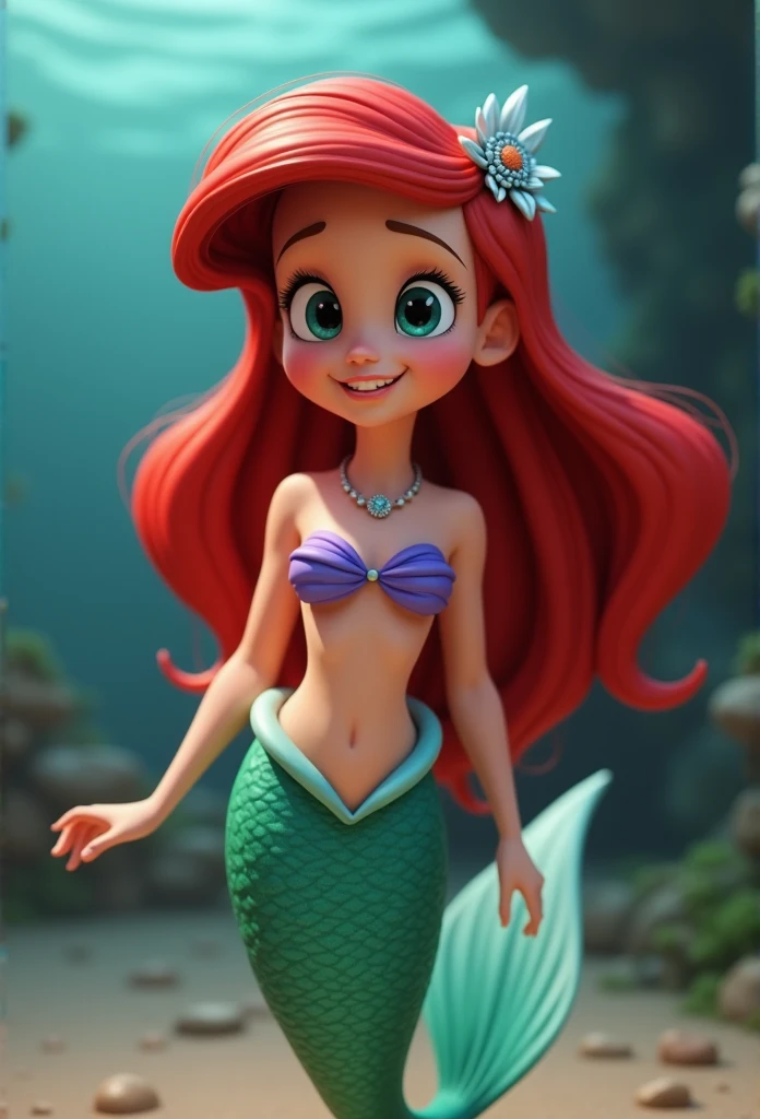 Little Mermaid Cartoon Character Animation Character, stylized character, animation style rendering, 3d stylized, Arnold Maya rendering, Stylized 3D rendering, toon render screenshot, 3d character, 3d character, Stylized 3D rendering, 3D character rendering, cartoon character, Personagem de close up, character posing,  (Pixar-style) (master part:1.2) (bokeh) (best qualityer) (skin detailed) (detailed texture) (8k) (Argilla) (cinematic lighting) (sharp focus