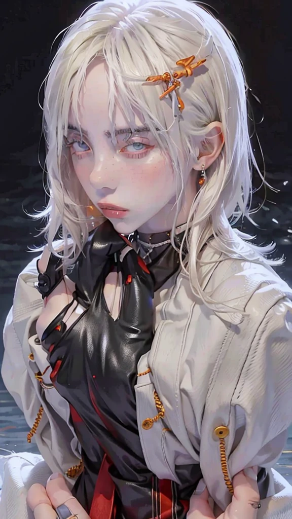 blonde girl white hair red eyes